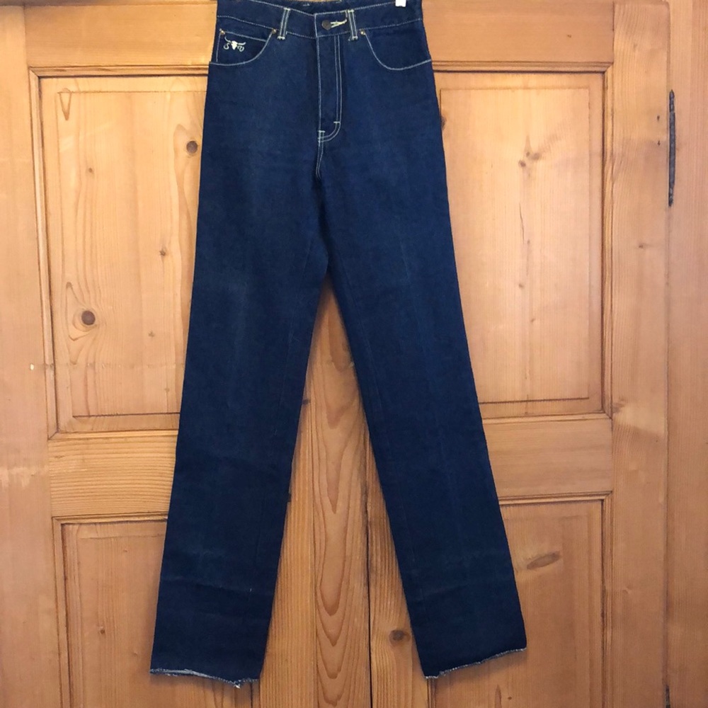 Sergio Valente VTG Mid 70s Dark Indigo Wash High Waist Jeans contrast Stitching